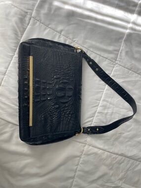 Brahmin Black Croc-Embossed Crossbody with Gold Hardware